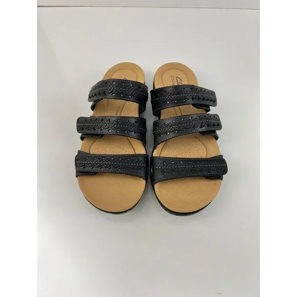 Clarks Women's Lauriann Black Leather Slide Sandals size 6 Adjustable straps - Picture 5 of 8